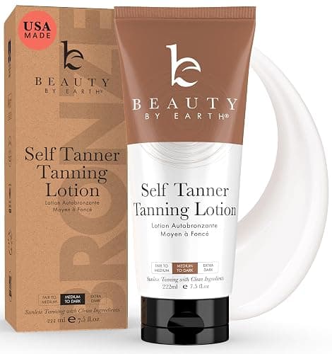 Beauty by Earth Self Tanner - USA Made with Natural & Organic Ingredients, Moisturizing Self Tanning Lotion with Aloe Vera & Coconut for a Natural Glow, Streak-Free Fake Tan, Medium to Dark - 7.5 Fl Oz (Pack of 1) - Medium to Dark - Image 1