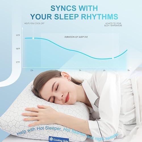 QUTOOL Cooling Pillow for Sleeping, CertiPUR-US Shredded Memory Foam Queen Pillows Set of 2, Cool Pillow for Hot Sleepers Adjustable Firm Pillow for Side, Back, Stomach Sleepers Soft Yet Support,White thumbnail 8