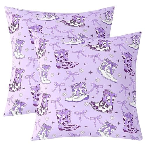 Erosebridal Western Decor Throw Pillow Covers Cowgirl Bow Cushion Covers 16X16 Inch Purple Bowknot Cushion Cases for Bed Couch Living Room Southwest Boots Farmhouse Pillow Inserts Not Included thumbnail 3