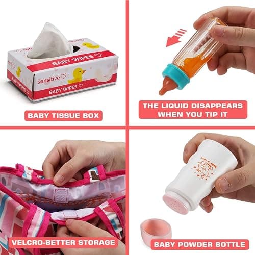 13 Pack Baby Accessories - Baby Doll Feeding and Caring Toys Set Includes Diaper Bag, Doll Diapers, Magic Bottle, Mat for Girl Toddler Kid, Babies Pretend Play Set for Birthday Gift Christmas thumbnail 4