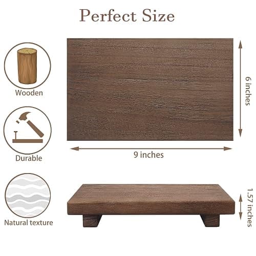 zoocatia Small Wood Tray Pedestal Stand Farmhouse Bathroom Decor Decorative Wooden Riser Kitchen Soap Dish Holder for Vanity, Counter, Sink, 9" x 5.9" - Walnut thumbnail 3