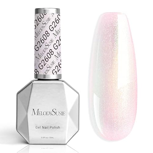 MelodySusie Shimmer Aurora Yellow Pink Gel Nail Polish, 0.5fl oz Soak Off UV LED Jelly Pink White Gel Polish Gift for Women Nail Art Manicure Salon DIY Nail Design Decoration at Home-G2608 - Image 1