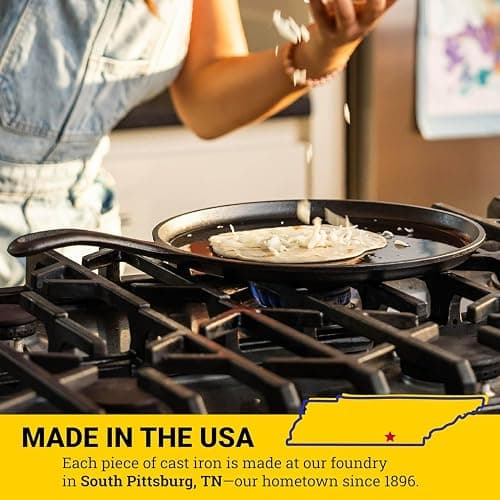 Lodge Round Seasoned Cast Iron Griddle 10.5 Inches - Round-Shaped, Pre-Seasoned Iron Griddle Pan - Non-Toxic, PFAS-Free Cookware - Compatible with Stovetop, Oven, Grill, or Campfire thumbnail 10