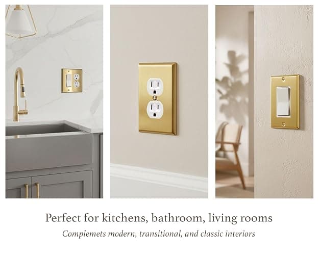 Rio Salto Toggle Light Switch Cover Plate MIDSIZE BRASS Outlet Covers Single Toggle Switch Plate Flip Switch 1 Gang Brushed Brass Gold Metal Decorative Wall Plates — Signature Collection 4.94" X 3.13" thumbnail 7