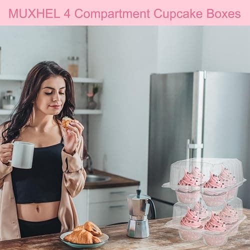 MUXHEL 50 Pcs Cupcake Boxes 4 Count, Clear Plastic Cupcake Container Stackable, Deep Cupcake Carrier Holder Box for Carrying Cupcakes thumbnail 7