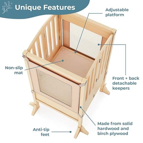 Guidecraft Kitchen Helper® Toddler Tower Step Stool - Contemporary - Natural: Folding Adjustable Height Montessori Wooden Learning Furniture with Keepers thumbnail 5
