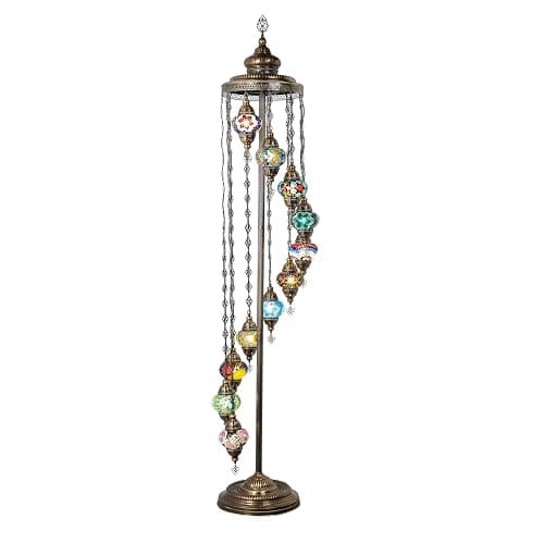 Mozaist Turkish Mosaic Floor Lamp with Bulbs – Handmade Multi Globe Moroccan Standing Lamp, Authentic Stained Glass Light, Bohemian Home Decor (Rainbow, 11 Globe Floor Lamp) thumbnail 3