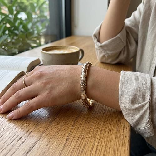 MQCEHTI Vintage Flower Cloisonne Bangle Bracelet for Women, Enamel Chunky Gold Plated Bracelets Jewelry Gifts thumbnail 3