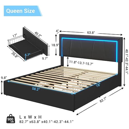 Queen Bed Frame with Headboard and 4 Storage thumbnail 2