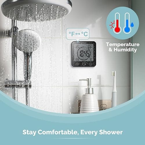 KADAMS Shower Clock Waterproof Bathroom Timer – Digital Wall Clock with Countdown, Magnetic Kitchen Clock with Temperature & Humidity, Suction Cup for Kids Shower Spa Sauna Cook Bath (Black) thumbnail 6
