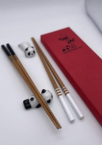 Sushi Essstäbchen Set Panda 2 Paar inklusive Keramik-Unterleger Premium Holz Nachhaltig Japanisch Chinesisch Koreanisch Taiwanesisch thumbnail 9