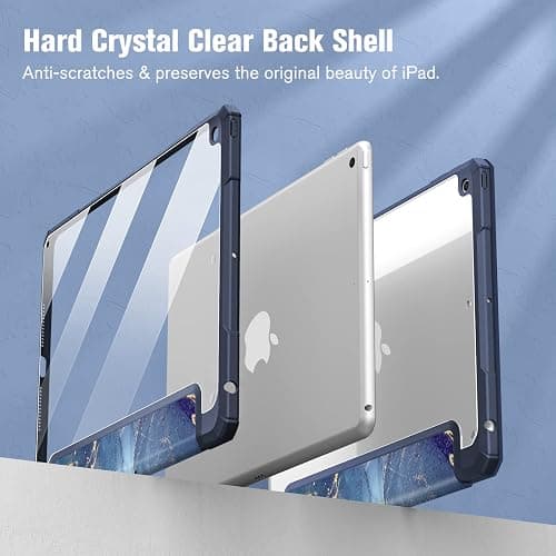 Fintie Hybrid Slim Case for iPad 9th / 8th / 7th Generation (2021/2020/2019) 10.2 inch - [Built-in Pencil Holder] Shockproof Cover with Clear Transparent Back Shell, Auto Wake Sleep (Ocean Marble) thumbnail 6