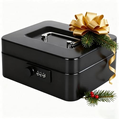 KYODOLED Cash Box with Combination Lock Safe Metal Money Box with Money Tray for Security Lock Box 7.87"x 6.30"x 3.35" Black - Image 1