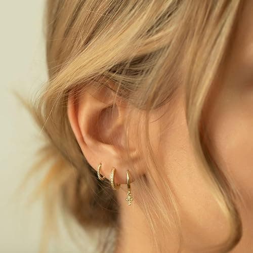 Gold Earrings for Women, 14k Gold Plated Dangle Huggie Earrings for Women Trendy Dainty Gold Hoop Earring Stacks Hypoallergenic Pearl Chain Drop Cartilage Earring Fashion Womens Jewelry thumbnail 2