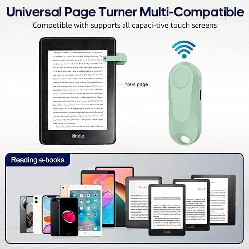 DATAFY [Case-Friendly] Page Turner for Kindle Paperwhite Oasis Kobo eReaders, Camera Camcorder Remote Controls, Page Turner Clicker for ipad Tablets Reading Novels with Wrist Strap Storage Bag Green thumbnail 4