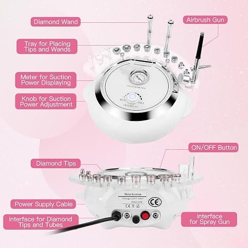 3 in 1 Diamond Machine, TopDirect Facial Skin Care Salon Equipment Beauty Device with Spray Gun (Strong Suction Power: 65-68cmhg) thumbnail 6