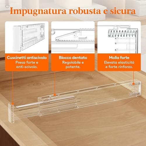 Lifewit 4 Divisori per Cassetti Cucina Alti 6cm, 40.6-56cm, Organizer Regolabili per Utensili, Vestiti e Trucchi, Separatori per Cassetti in Plastica per Camere da Letto thumbnail 3
