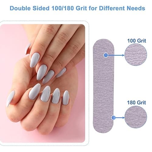Nail Files (100 Pack), 3.6 Inches Emery Board Nail Files for Acrylic and Natural Nails, 100/180 Grit Small Double Sided Fingernail Filer Bulk Mini Professional Finger Nail Filer Manicure Set Gray thumbnail 4