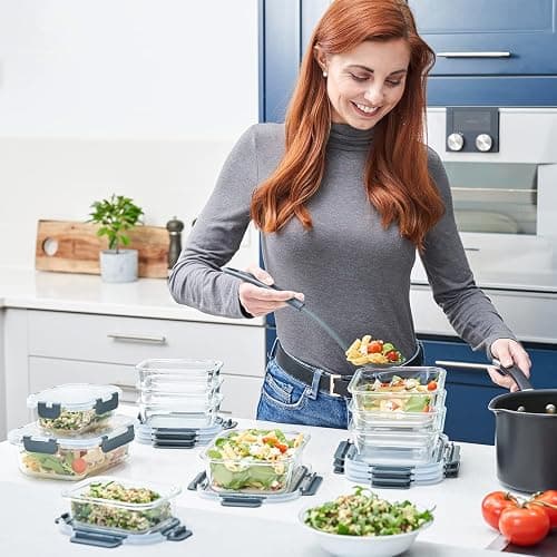 Lot de 10 Boites Repas - Boites de Conservation Alimentaire Idéales pour Préparer des Repas Sains - Boites en Verre Hermétiques sans BPA - 10 Boites Alimentaires et 10 Couvercles Étanches thumbnail 6