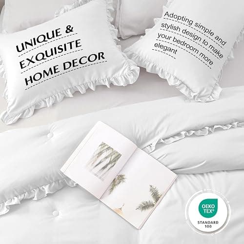 HARBOREST Full Comforter - White Ruffle Comforter for Full Size Bed, Fluffy Comforter Set for All Seasons, 3 Pieces Shabby Chic Bedding Set(1 Comforter & 2 Pillow Shams) thumbnail 4