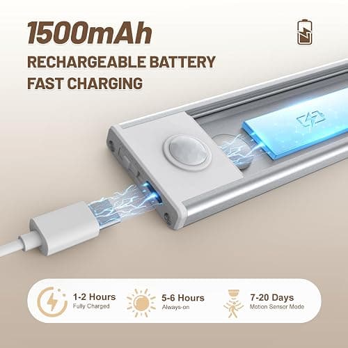 6 Pack Under Cabinet Lighting, 32 LED Rechargeable Motion Sensor Light Indoor, Battery Operated Stick On Magnetic Closet Lights, Wireless Under Counter Lights for Kitchen, Stairs, Warm light 8 in thumbnail 5