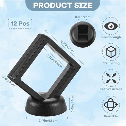 BMHHWAI 12Pcs 3D Floating Display Case 2.7in Black, Clear Film Jewelry Storage Box Plastic Frame Stand for Challenge Coin Fossils Rocks Shark Tooth Butterfly thumbnail 2