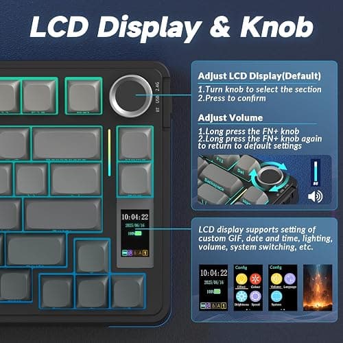AULA S75 PRO Wireless Mechanical Keyboard with Screen&Knob, Tri-Mode Hot Swappable Gaming Keyboard 75%, Pre-lubed Switches, RGB Backlit, Side Printed PBT Keycaps, Creamy Sounding Computer Keyboards thumbnail 3