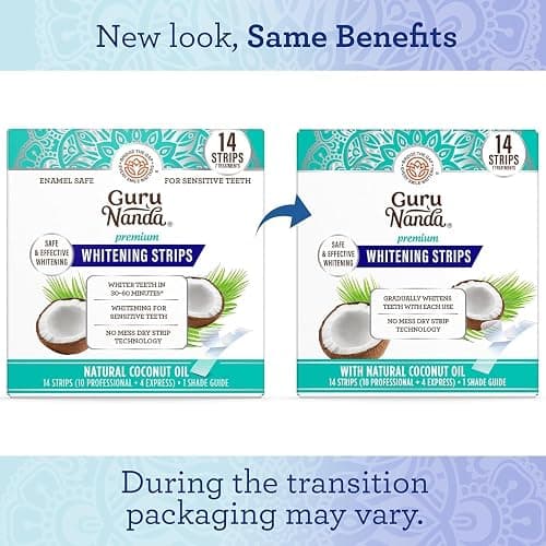 GuruNanda Teeth Whitening Strips - 4X Whiter Teeth, 7-Day Whitening Kit | Non-Slip 4 Layer Dry Strip Technology|With Coconut Oil|Promotes Brighter Smile|Gentle on Enamel|Easy to Apply Teeth Whitener thumbnail 13