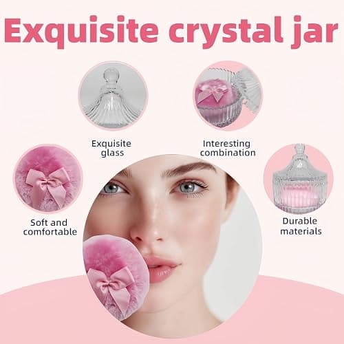 Habitable tree 2 Pcs Large Body Powder Puff and Container Valentine's Day gift Powder Container with Puff Crystal Case Soft Washable Reusable Velour Face Body Glitter Wet Dry Makeup (Pink) thumbnail 6