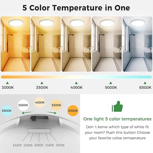 zemty 7 inch White Led Ceiling Light Fixture, 3000K/3500K/4000K/5000K/6500K Adjustable Flush Mount Light, 1500LM 15W Thin Round Recessed Lamp for Kitchen Bathroom Bedroom, 6Pack thumbnail 2