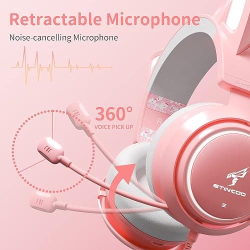 EASARS Pink Gaming Headset GS510, Wired, Over Ear, Cat Ear Design with RGB Lighting, 7.1 Surround Sound, Retractable Mic, Compatible with PC, PS4, PS5 thumbnail 5