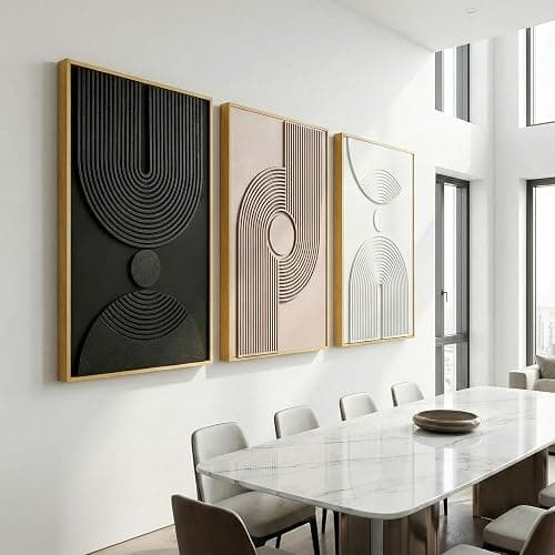 Framed 3D Textured Boho Neutral Abstract Wall Art for Bedroom, 3 Piece Mid Century Modern Artwork for Walls, Creamy White Brown Relief Sculptures for Diningroom Hallway Wall Decor 16x24 In thumbnail 2