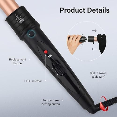janelove Curling Wand,Hair Curlers for Long Hair, Curling Wand Set with 5 Ceramic Barrels,from 9/18/25/32 mm, 150℃-210℃ Temperature Control,with Heat Resistant Glove thumbnail 5