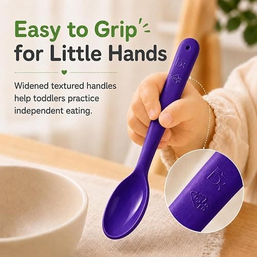 Muulaii 12 Pcs Kids Forks and Spoons, Plastic Kids Utensils Set, Purple | BPA free, Dishwasher Safe, PP Material, Brightly Colored, Easy to Grip, Sized for School Lunch Box, Fits from 2 Years Old thumbnail 4