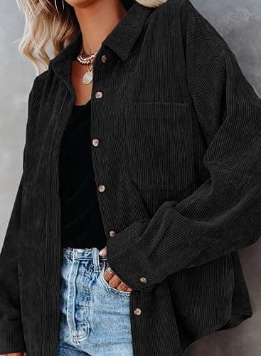 Astylish Women Corduroy Shirts Casual Long Sleeve Button Down Blouses Top thumbnail 3