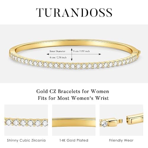 Turandoss Dainty Tennis Bangle Bracelets for Women Jewelry Gifts | 14K Gold Plated, Personalized Tennis Bracelets, Trendy Cubic Zirconia Bangle Bracelet, Jewelry Gifts for Mom Wife Sister thumbnail 5