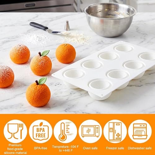 Juome 3D Orange Shape Cake Mold - 16 Cavity Fruit Pudding Orange Silicone Molds for Baking Pastry, Ice Cream, Mousse Cake Decoration Mould Supplies thumbnail 7