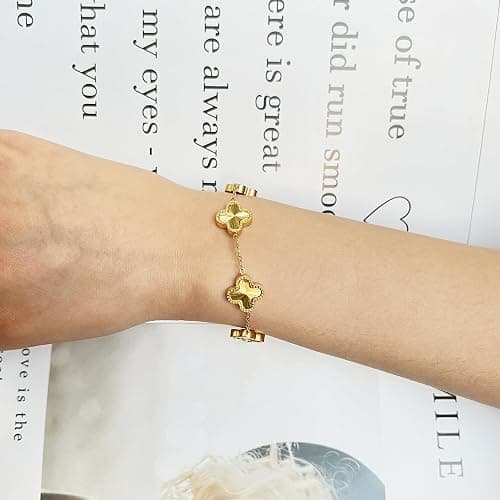 AIPPK 18K Gold Plated Clover Bracelet Dupes Gold Lucky Bracelet for Women Flower Four Leaf Bracelets Danity Jewelry Gifts for Women thumbnail 6