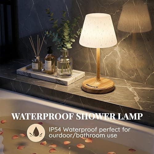 Shower Lamp Waterproof Bathroom Lamp for Inside Shower Bathtub, Rechargeable Cordless Table Lamp with 4000mah Battery, Touch Dimmable Light, Small Relaxing Spa Night Lamp for Bathroom, Kitchen, Desk thumbnail 2