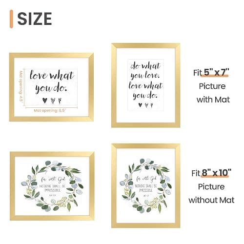 upsimples 8x10 Picture Frame, Wall Decor Photo Frames, Gold 1 Pack | 8 x 10 Frame, 5x7 Frame with Mat for Gallery Wall, Family, Wedding, Baby, Dog, Dorm, Christmas, Mothers' Day thumbnail 3