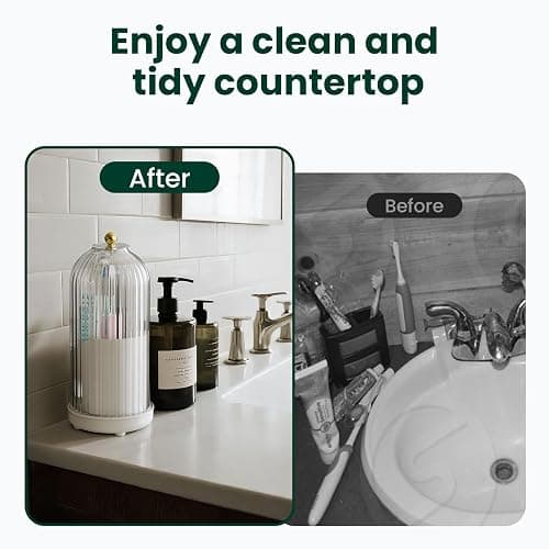 Toothbrush Holders with Cover, Rotating Toothbrush Holder, with Dustproof Transparent Cover and Drainage, Multi-Purpose Storage for Bathrooms, Makeup Brushes, for Students, Office & Vanity Use thumbnail 7