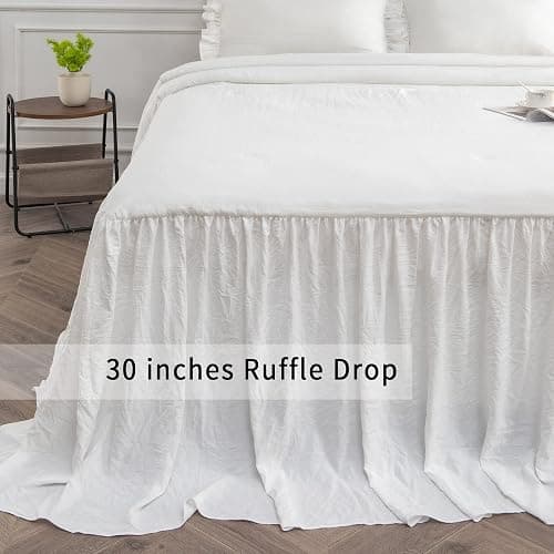 Bonlino Home Bedding Bedspread Set Quilt - Farmhouse Bedspread Summer Coverlet Bed Spreads, Lightweight Quilt Chic Vintage Bedding Ruffle Skirt Bedroom Rustic with 2 Pillow Shams (Queen, White) thumbnail 4