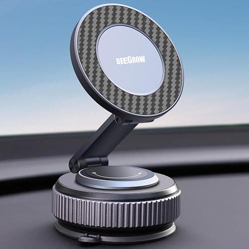 BEEGROW Magnetic Car Phone Holder for Magsafe, Alloy 360° Folding Cell Car Phone Mount with Ultra Stable Suction Cup and Reusable Gel, Dashboard Windshield Stand for iPhone 17-12 Android Pixel Samsung - Image 1