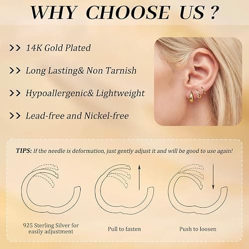 MILACOLATO 3 Pairs Small 14K Gold Plated Hoop Earrings for Women Trendy Hypoallergenic Cartilage Hoop Earring Stacks Silver Plated Huggie Hoops Earring Sets for Multiple Piercing Chunky Double Jewelry thumbnail 6