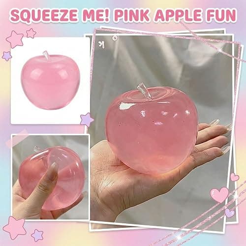 Squishy Pomme,Jouet Anti-Stress Pomme Verte,Pomme Écrasante Anti-Stress en Gel,Squishy Transparent,Soulagement du Stress,Fidget Toy pour Soulager l‘Anxiété et Le Stress pour Enfants et Adultes (Rose) thumbnail 4