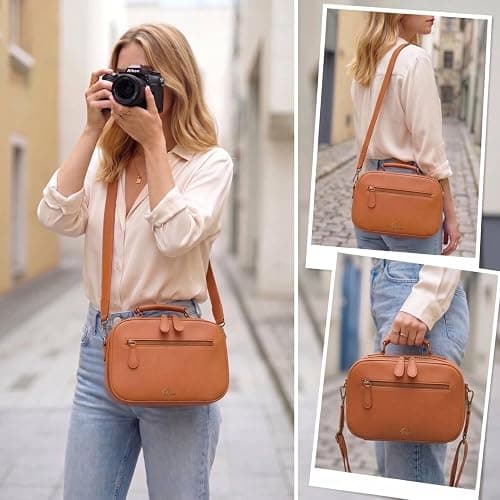Divvia Camera Sling Bag, Waterproof PU Leather Crossbody Camere Bag for Photographers, Small Shockproof Case with Removable Dividers for DSLR/SLR/Mirrorless, 4L Brown thumbnail 8