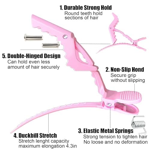 30 Pcs Alligator Hair Clip for Styling Sectioning - Salon Hair Clip for Thick Hair, Plastic Hair Styling Clip with Wide Teeth & Double-Hinged Design (Pink) thumbnail 2