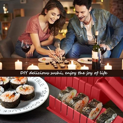 HI NINGER Sushi Making Kit Deluxe Edition Complete Sushi Maker Kit 12PCS Home Sushi Mold Press with Sushi Rice Roll Mold Shapes,Fork , Sushi Knife,Sushi Rolling Mat,Chopsticks thumbnail 5