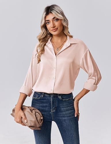 Zeagoo Womens Tops Long Sleeve Satin Silk Button Down Shirts Casual Business Dressy Blouses Fall Clothes thumbnail 4