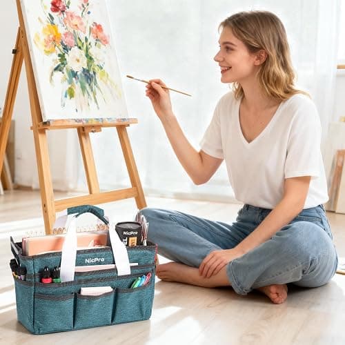 Nicpro Craft Organizer Art Bag, Tote Bag For Art Supply Storage, Portable Supply Organizers Caddy with Multiple Pockets, Craft Bag for Drawing, Scrapbooking, Journal, Sewing, School, Office Supplies thumbnail 4